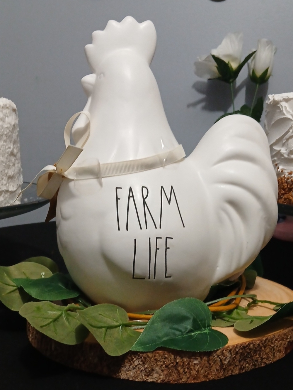 Rae Dunn Cream Ceramic Rooster Canister with  "FARM LIFE" NWT